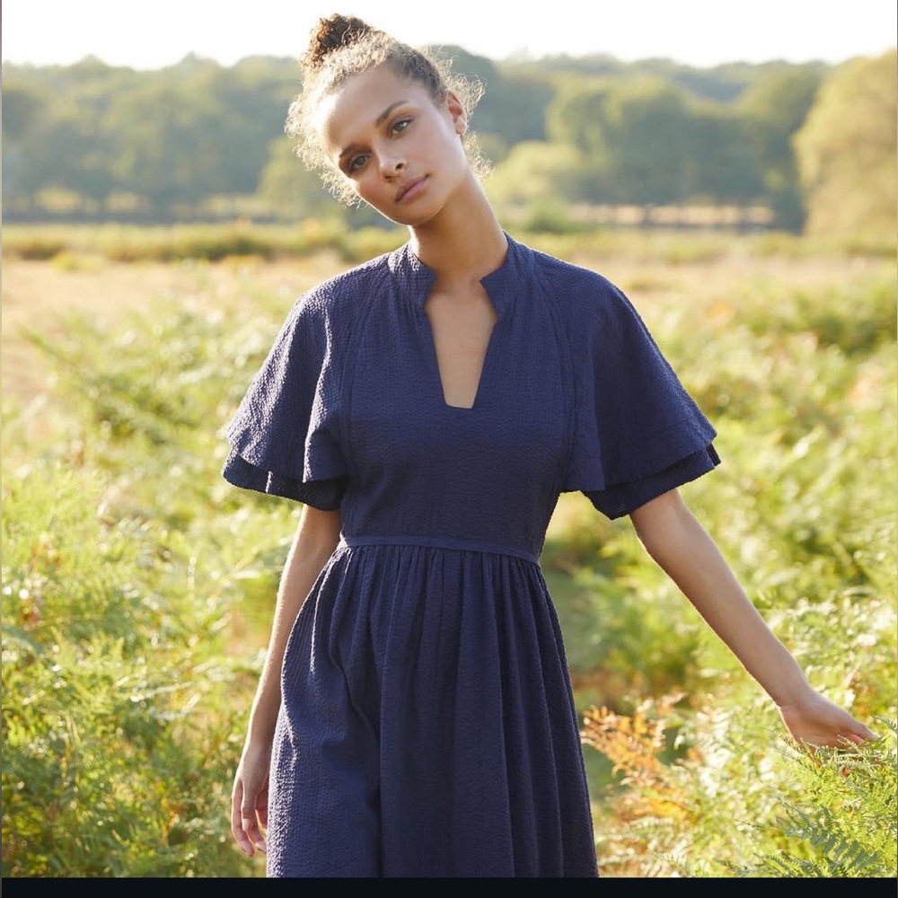 Women's Navy Maxi Dress with Flutter Sleeves